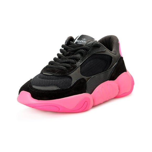 Valentino Garavani Men's Black BUBBLEBACK MESH AND SUEDE Athletic Sneakers Shoes